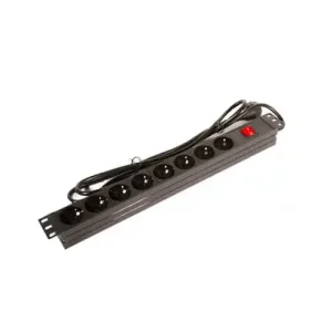 220V razvodni PDU panel 19" 1U sa 8 utičnih mesta, prekidač, prenaponska zaštita, kabl 1.8m Mirsan