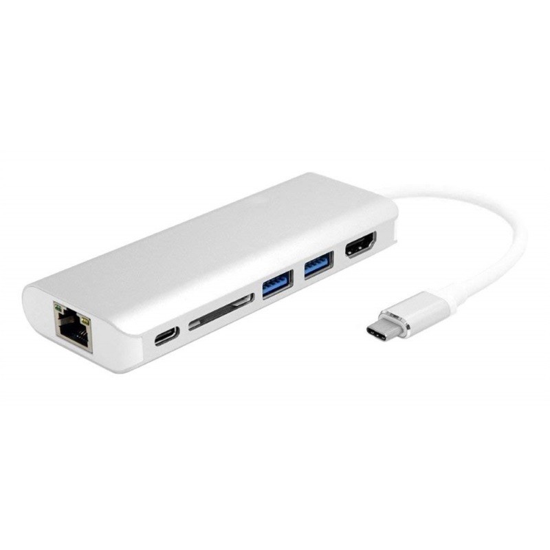 Adapter Fast Asia USB-C na HDMI+ 2xUSB 3.0+ SD+ USB-C+ RJ45