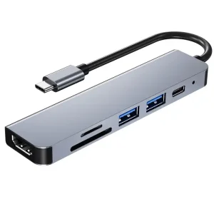 Adapter USB-C 6/1 4K HDMI, USBx2, SD, TF, USB-C/PD 87W KT-601G Kettz