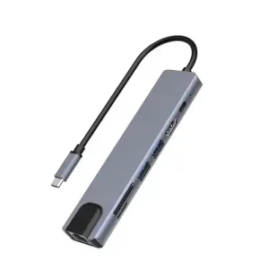 Adapter USB-C 7/1 USB 3.0x2, Ethernet RJ45 /HDMI 4K 30HZ, PD, SD, TF