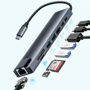 Adapter USB-C Zeus 11, 1 1xUSB3.0, 3xUSB2.0, HDMI, TF, SD, Audio, RJ45, VGA, USB-C PD