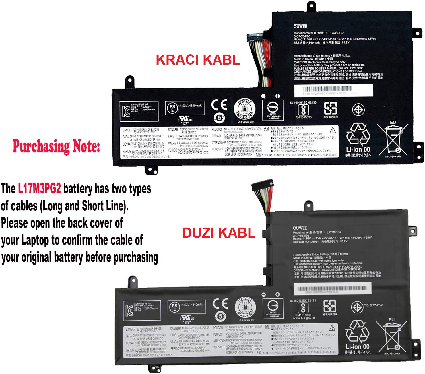 Baterija za laptop Lenovo Legion Y530-15ICH Y545-PG0 Y540-17IRH kraći kabl – slika 2