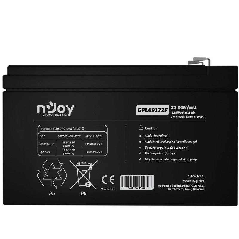 Baterija za UPS Njoy GPL09122F 12V 9Ah (BTVACIUOCTB2FCW02B) – slika 2