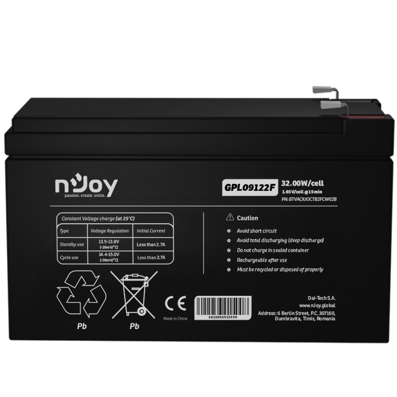 Baterija za UPS Njoy GPL09122F 12V 9Ah (BTVACIUOCTB2FCW02B) – slika 3