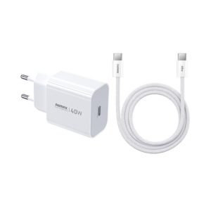 Brzi punjač za telefon Remax Huiying 40W GaN, sa USB-C kablom, beli