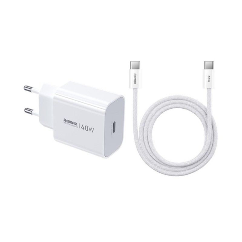 Brzi punjač za telefon Remax Huiying 40W GaN, sa USB-C kablom, beli