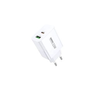Brzi punjač za telefon Remax Kiddy 33W, USB-A i USB-C, beli (RP-U122)