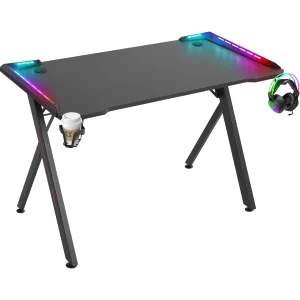 Gaming sto Defender Extreme 75cm x 110cm x 60cm x 15mm, Backlight, Držač za čase, crni