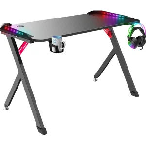 Gaming sto Defender Spirit 75cmx120cmx60cmx15mm, Backlight, držač za čase, crni