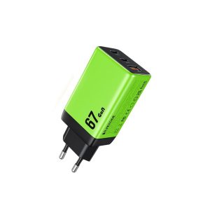 GaN punjač Wekome WP-U157 3-porta USB (3.0 i 2 x 3.1 Tip C) 67W, zeleni