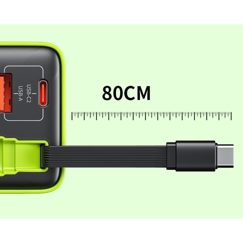 GaN punjač Wekome WP-U39 2-porta USB (3.0 i 3.1 tip C) 65W sa displejom i USB 3.1 tip C kablom 0.8m, žuti – slika 3