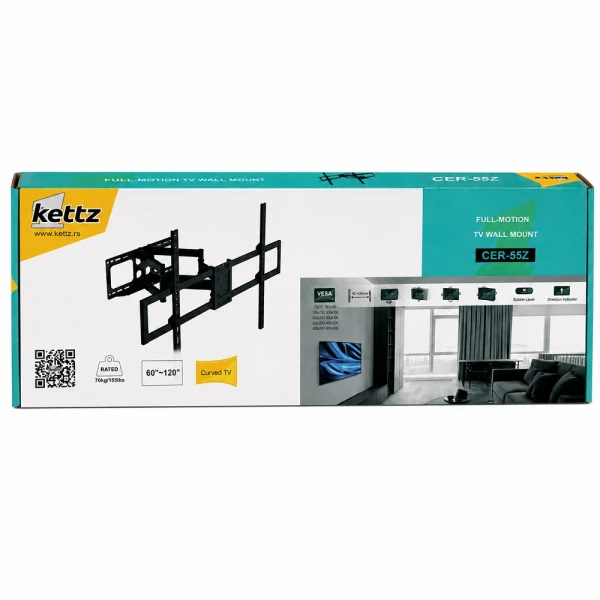 Nosač za TV Kettz CER-55Z, 60-120", zglobni, VESA do 900x600, do 70kg – slika 3