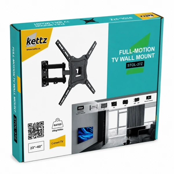 Nosač za TV Kettz STOL-37Z-23-60/vesa max 400x400//zglobni, 23-60", zglobni, VESA do 400x400, do 25kg – slika 2