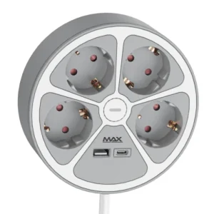 Produžni kabl sa prenaponskom zaštitom sa 4 utičnice Max MPS-04UG-3M, 3m, USB portovi