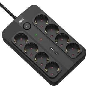Produžni kabl sa prenaponskom zaštitom sa 8 utičnica Max MPS-908SB-3M, 3m, USB A & USB C port