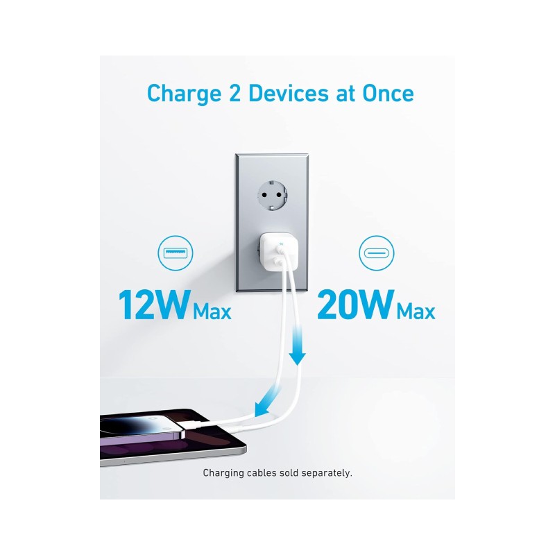 Punjač za telefon Anker 323 33W, USB-C i USB-A, beli – slika 4