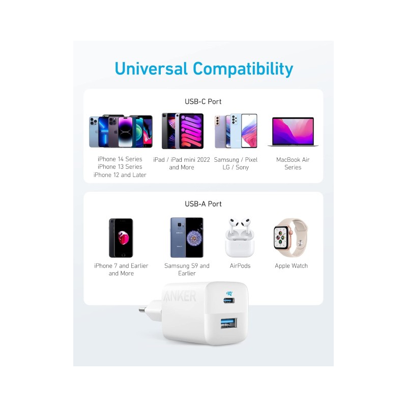 Punjač za telefon Anker 323 33W, USB-C i USB-A, beli – slika 6