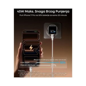 Punjač za telefon Anker Nano 45W USB-C sa ekranom, beli