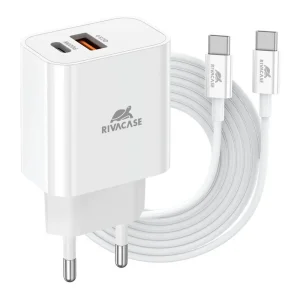 Punjač za telefon Riva Case 20W, USB-A + USB-C + kabl USB-C na USB-C (PS4102)