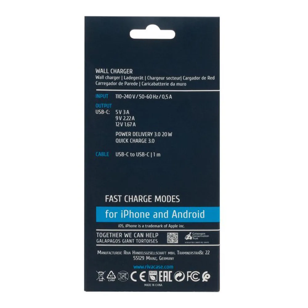 Punjač za telefon Riva Case 20W, USB-C + kabl USB-C na USB-C (PS4101) – slika 2