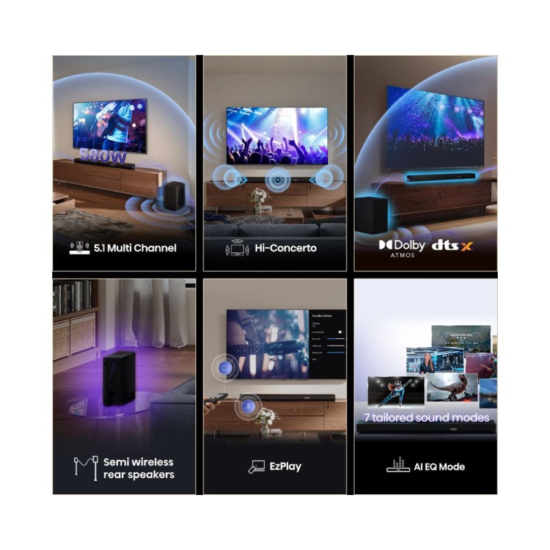 Soundbar Hisense AX5100Q, Dolby Atmos, sa bežičnim subwooferom, crni – slika 3