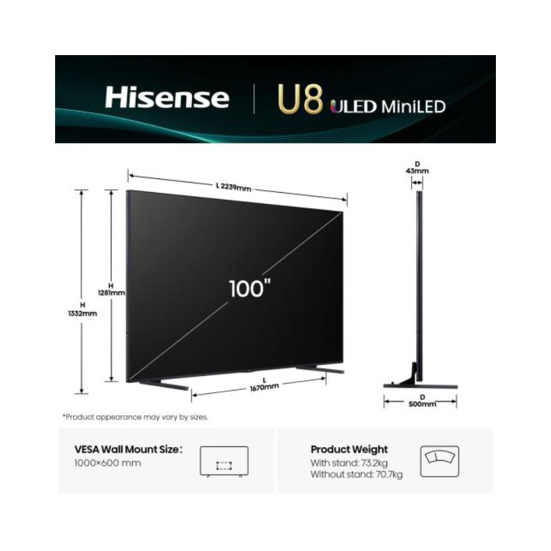Televizor Hisense 100 inča 100U8Q ULED Mini-LED 4K UHD Smart TV – slika 4