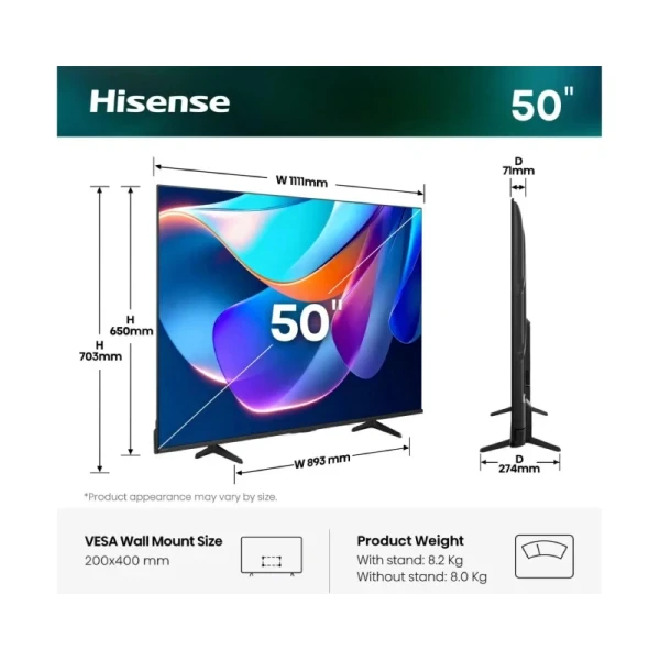 Televizor Hisense 50E6ST 50", 4K UHD, Smart, Vidaa – slika 2