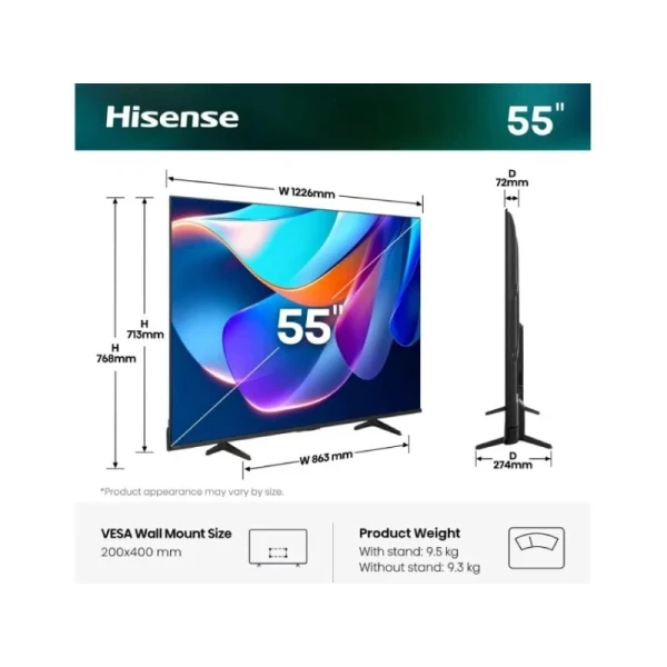 Televizor Hisense 55E6ST 55", 4K UHD, Smart, Vidaa – slika 3