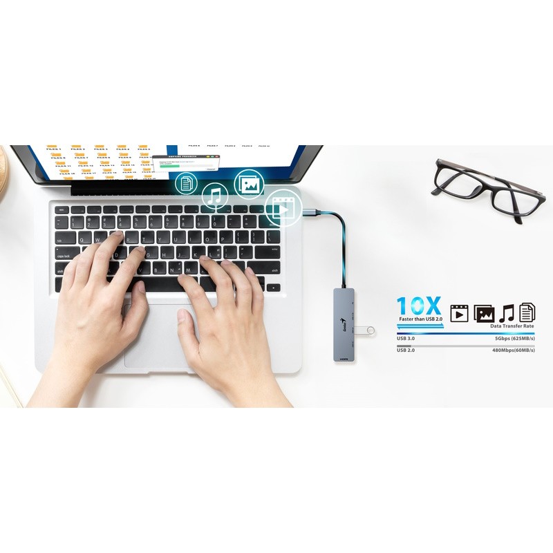 USB-C hub Genius UH-500 5-in-1 USB srebrni – slika 2