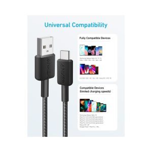 USB-C kabl Anker 322 USB tip-A na M/M 0.9m, 18W, pleteni, crni