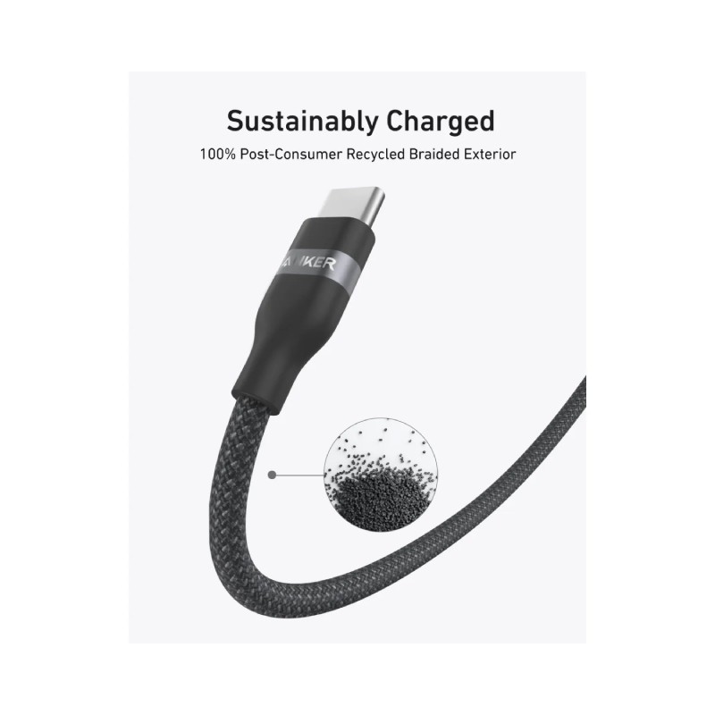 USB-C kabl M/M 0.9m, za Super brzo punjenje 240W/480Mbps, pleteni, crni Anker – slika 2
