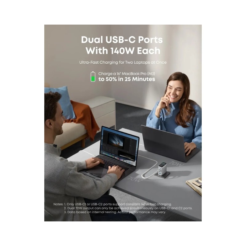 USB-C punjač za laptop Anker 140W GaN, 4 porta, sa USB-C kablom