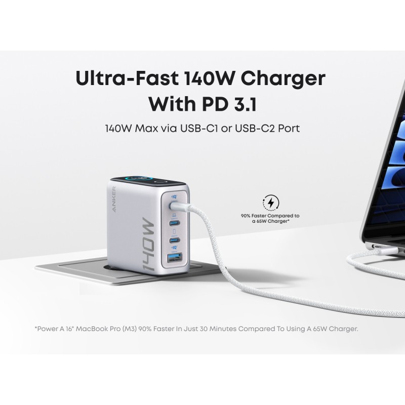 USB-C punjač za laptop Anker 140W GaN, 4 porta, sa USB-C kablom – slika 6