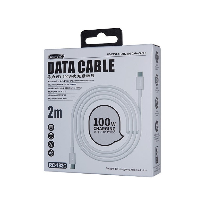 USB kabl Remax Marlik USB-C na USB-C RC-183c 100W, 2m beli – slika 2