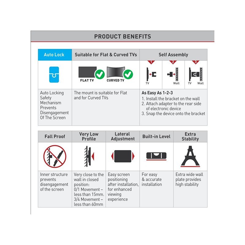 Zidni nosač za TV Barkan E302+.B do 65" – slika 5